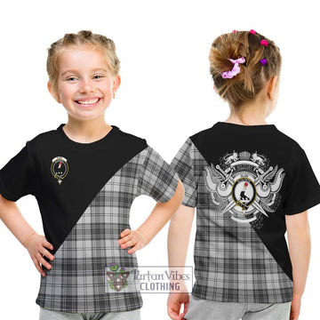Glen Tartan Kid T-Shirt with Family Crest and Military Logo Style