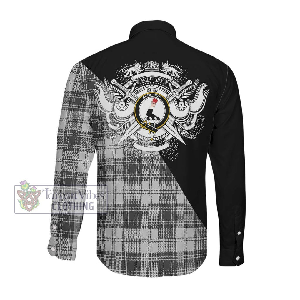 Glen Tartan Long Sleeve Button Shirt with Family Crest and Military Logo Style Men's Shirt - Tartanvibesclothing Shop
