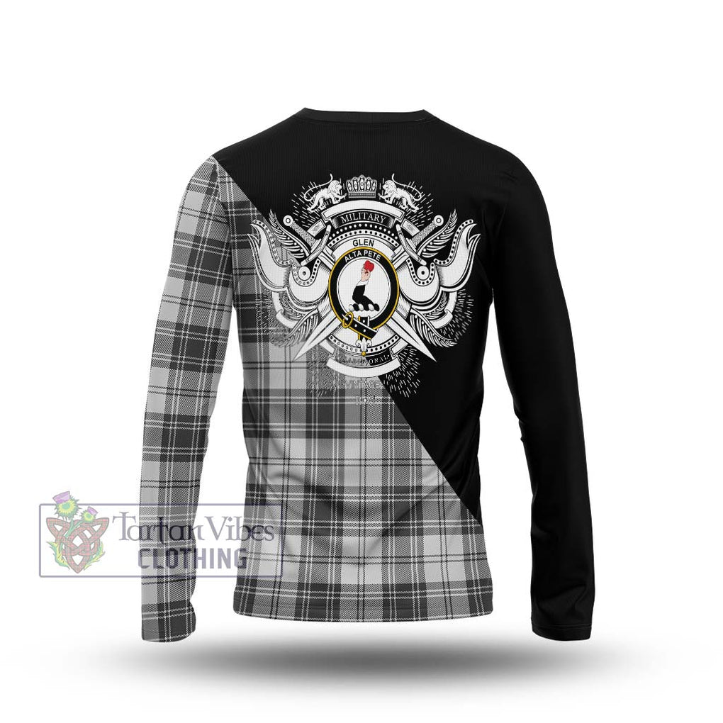 Glen Tartan Long Sleeve T-Shirt with Family Crest and Military Logo Style - Tartanvibesclothing Shop