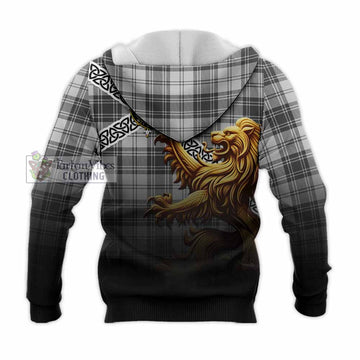 Glen Crest Tartan Knitted Hoodie with Golden Lion Emblem Celtic Style