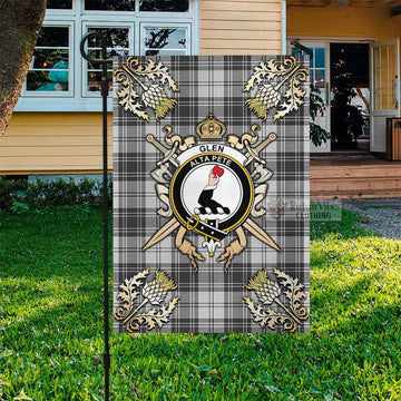Tartan Vibes Clothing Glen Tartan Flag with Family Crest and Golden Thistle Crossed Sword Design