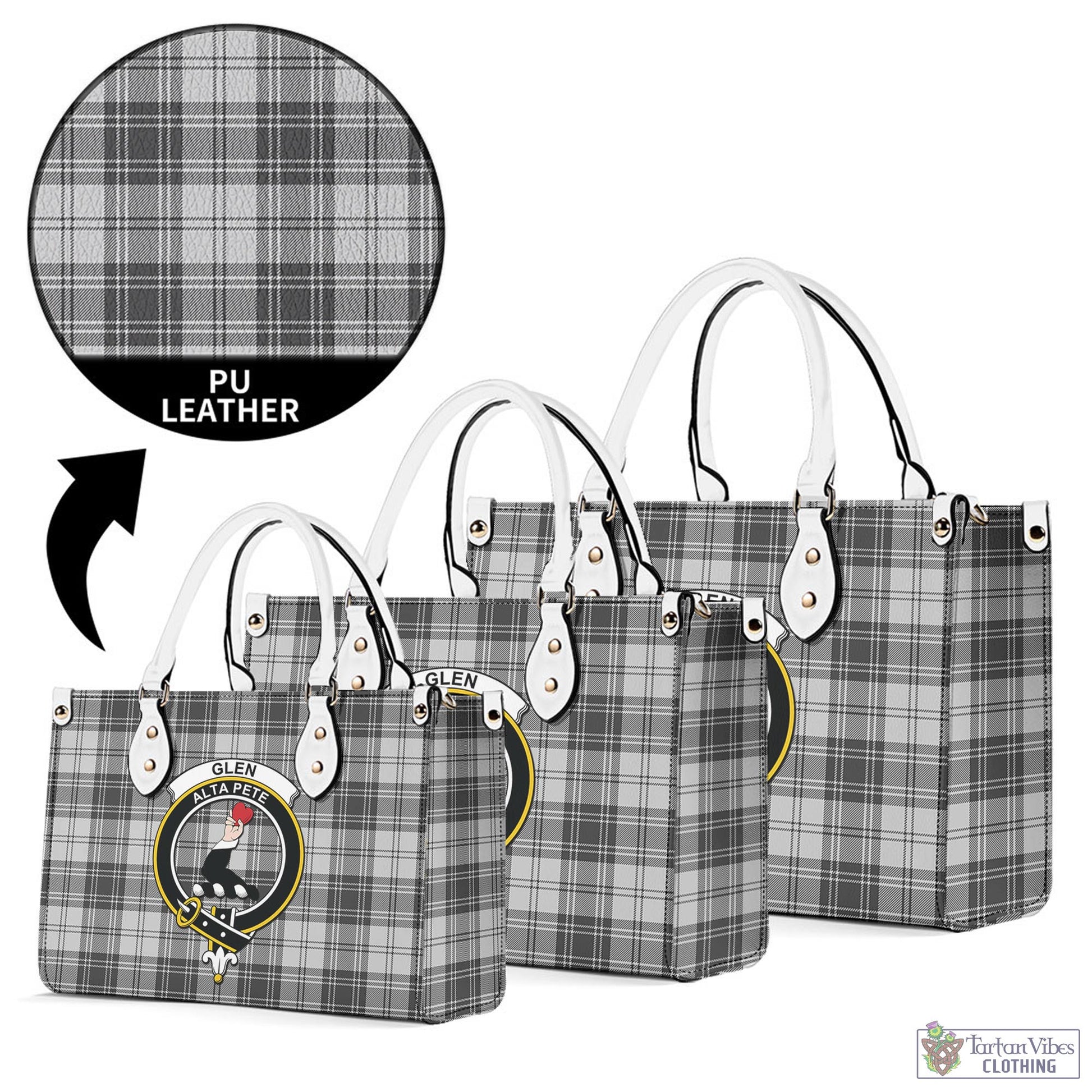 Tartan Vibes Clothing Glen Tartan Luxury Leather Handbags with Family Crest