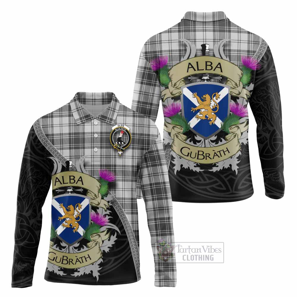 Tartan Vibes Clothing Glen Tartan Family Crest Long Sleeve Polo Shirt Lion Rampant Royal Thistle Shield Celtic Inspired