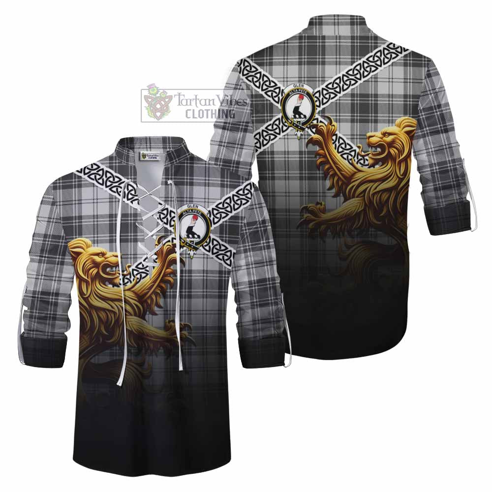 Tartan Vibes Clothing Glen Crest Tartan Ghillie Kilt Shirt with Golden Lion Emblem Celtic Style