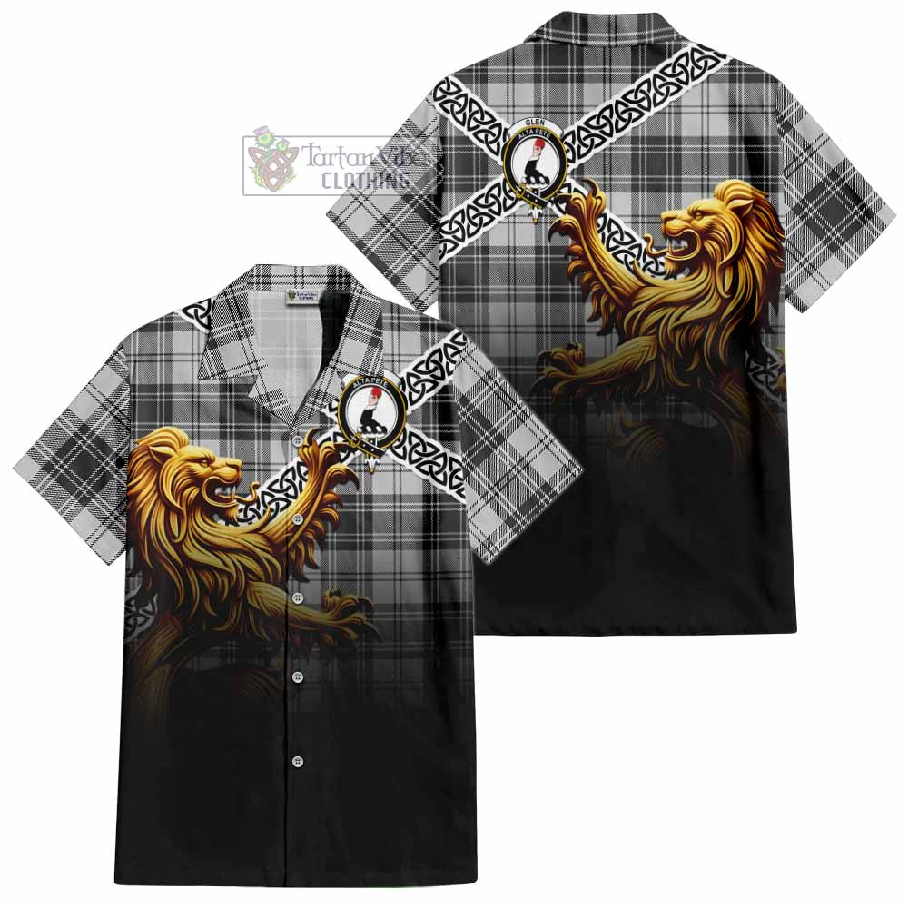 Tartan Vibes Clothing Glen Crest Tartan Short Sleeve Button Shirt with Golden Lion Emblem Celtic Style