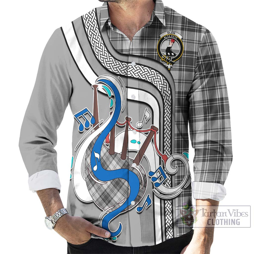 Glen Tartan Long Sleeve Button Shirt with Epic Bagpipe Style - Tartanvibesclothing Shop