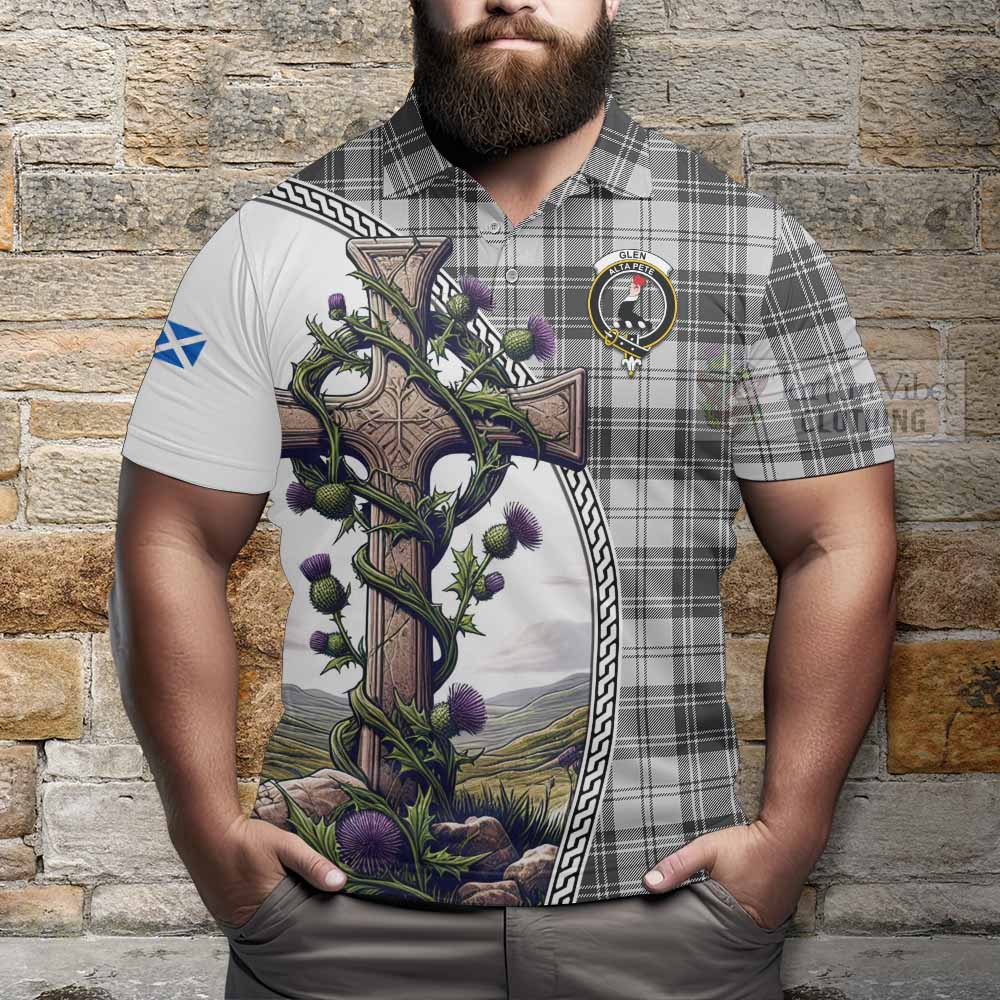Tartan Vibes Clothing Glen Tartan Polo Shirt with Family Crest and St. Andrew's Cross Accented by Thistle Vines