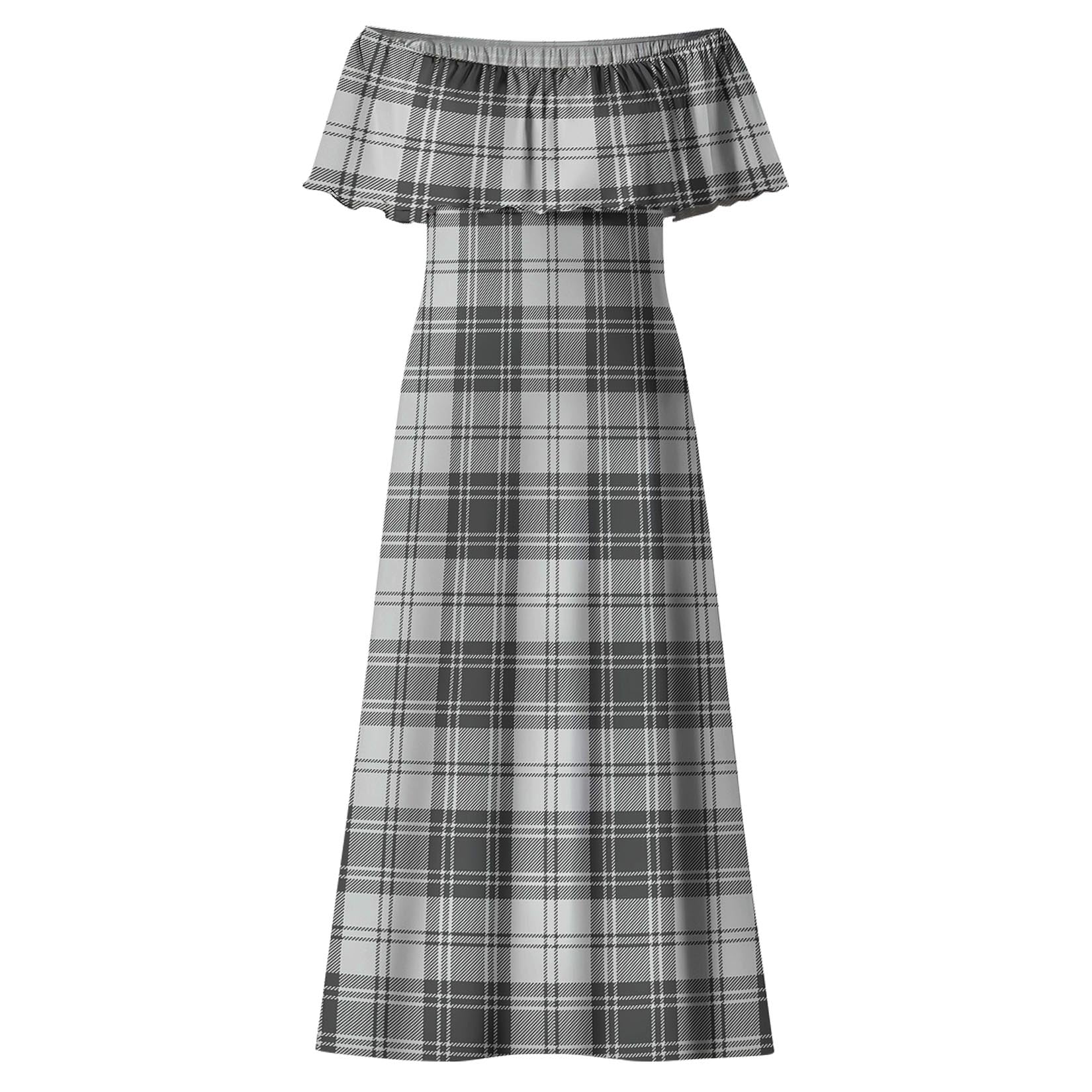 Glen Tartan Off Shoulder Long Dress - Tartanvibesclothing