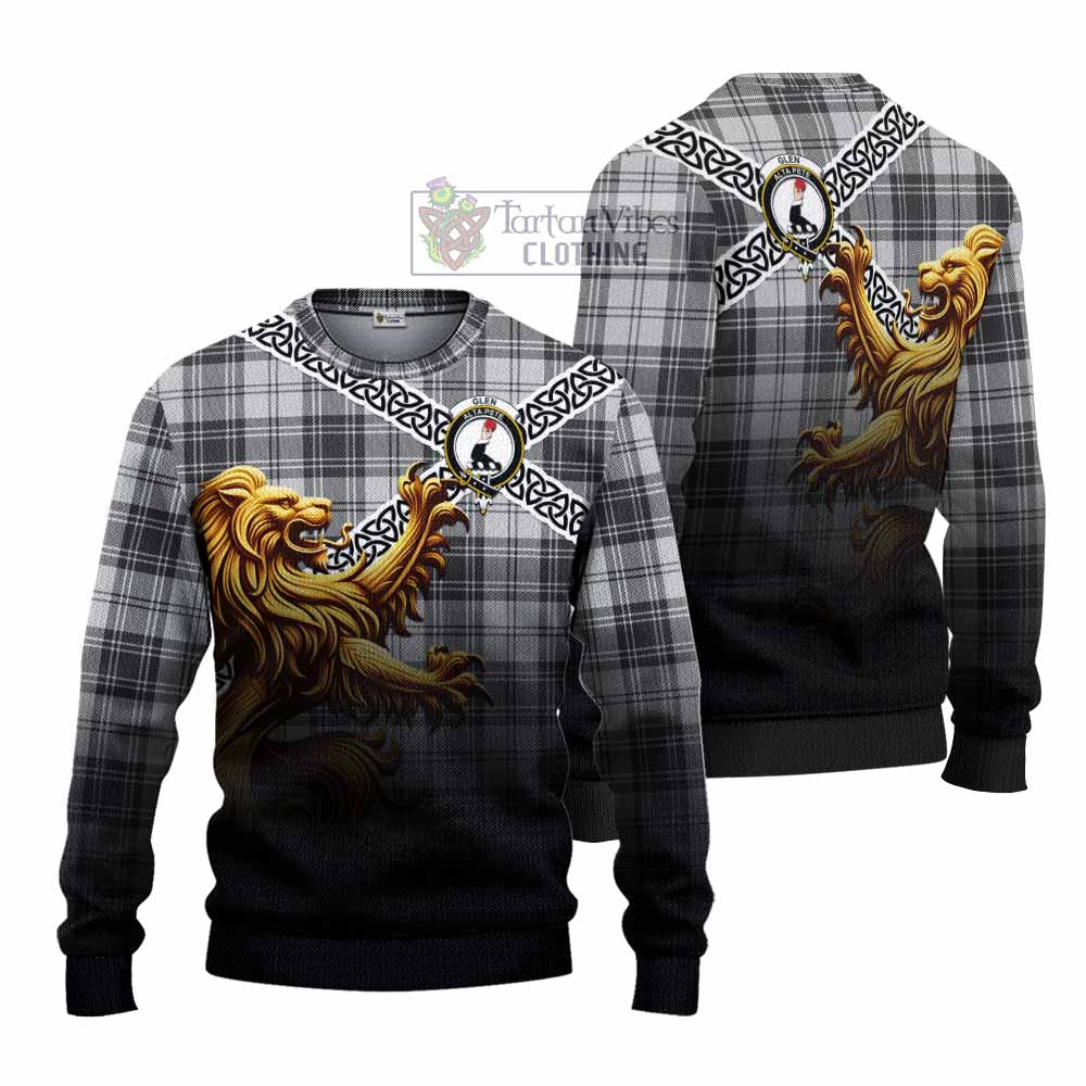 Tartan Vibes Clothing Glen Crest Tartan Knitted Sweater with Golden Lion Emblem Celtic Style