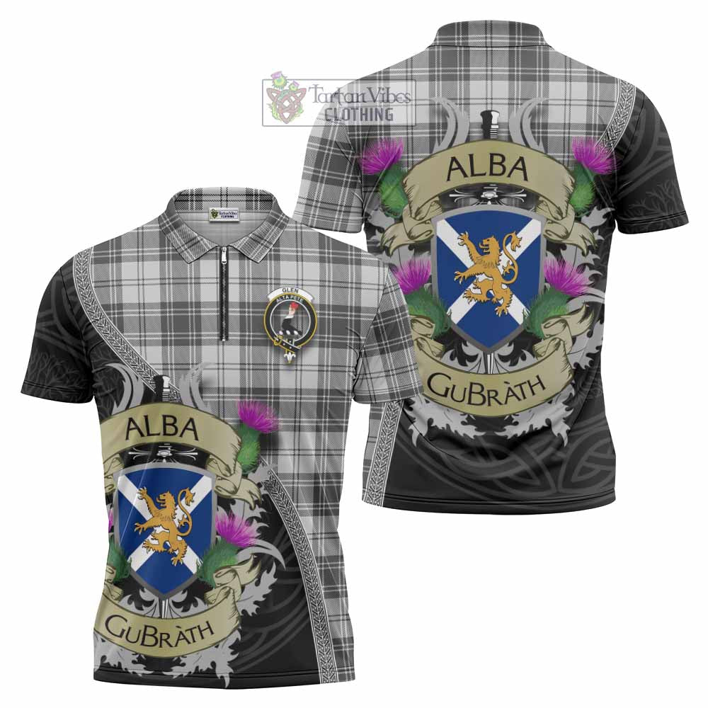 Tartan Vibes Clothing Glen Tartan Family Crest Zipper Polo Shirt Lion Rampant Royal Thistle Shield Celtic Inspired