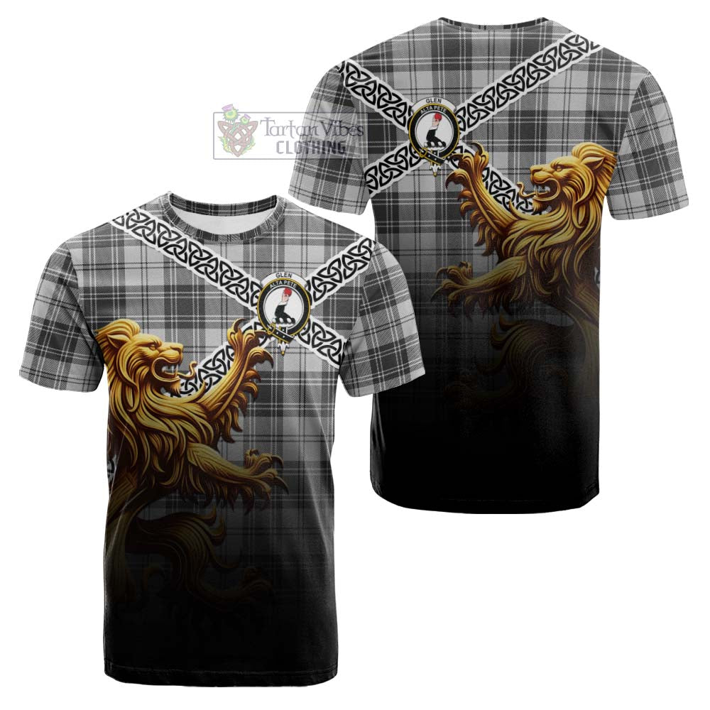 Tartan Vibes Clothing Glen Crest Tartan Cotton T-shirt with Golden Lion Emblem Celtic Style