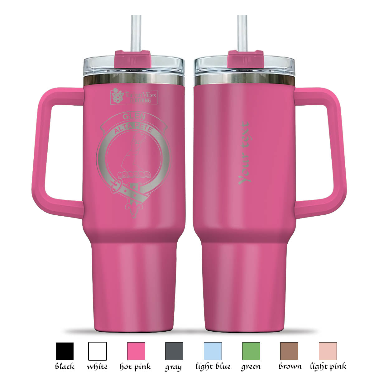 Tartan Vibes Clothing Glen Engraved Family Crest Tumbler with Handle