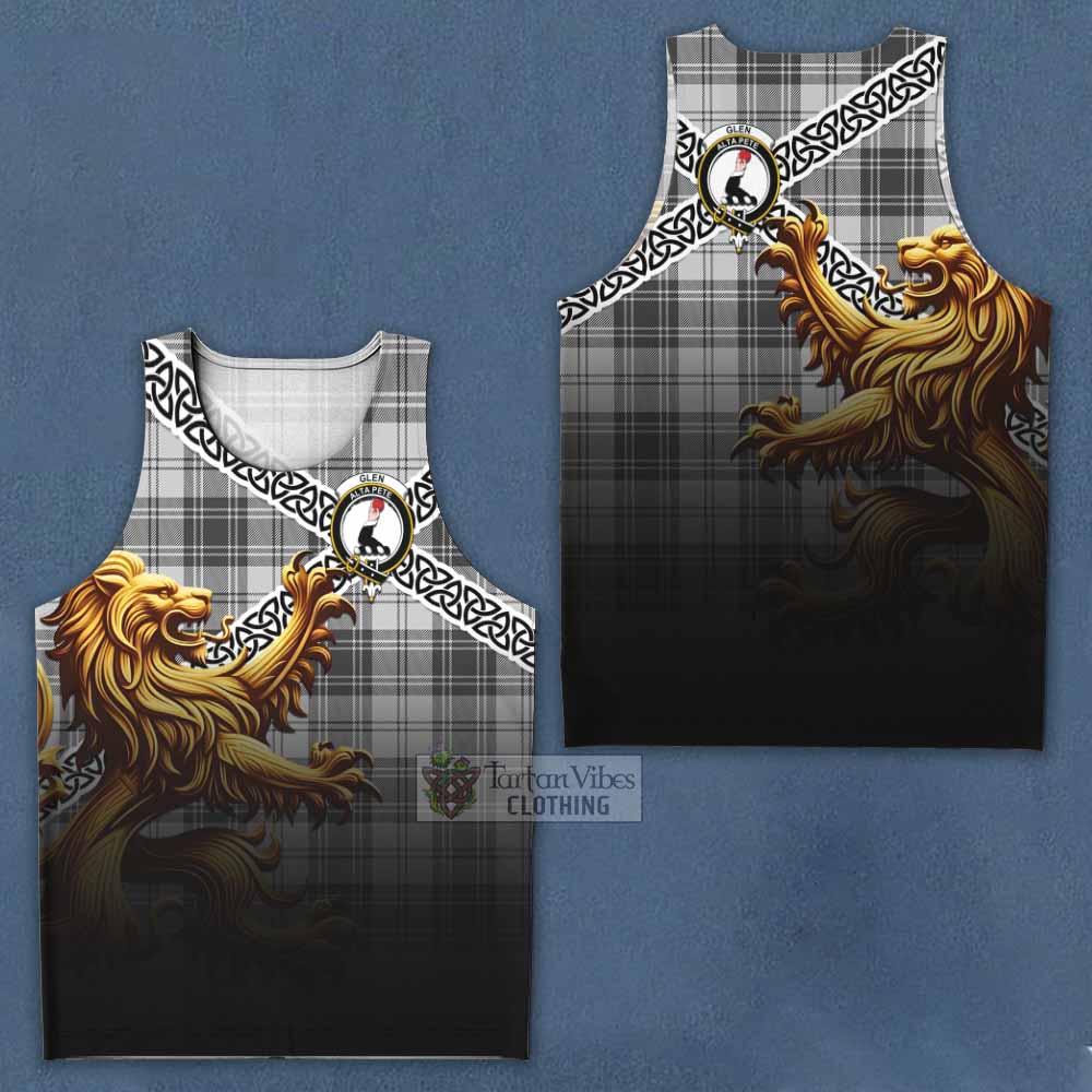 Tartan Vibes Clothing Glen Crest Tartan Men's Tank Top with Golden Lion Emblem Celtic Style