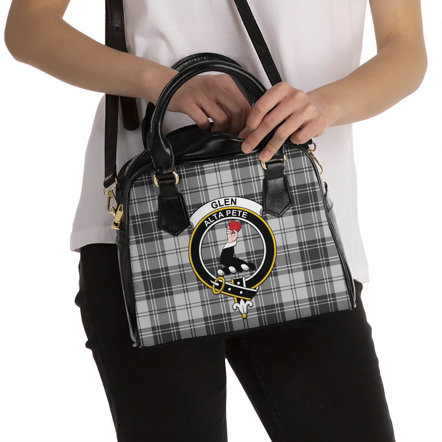 Glen Tartan Shoulder Handbags with Family Crest - Tartanvibesclothing