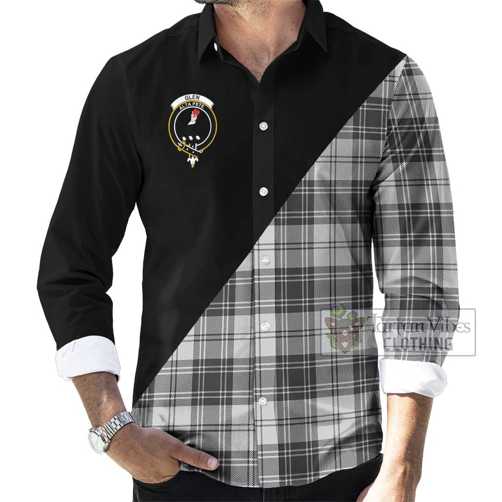 Glen Tartan Long Sleeve Button Shirt with Family Crest and Military Logo Style - Tartanvibesclothing Shop