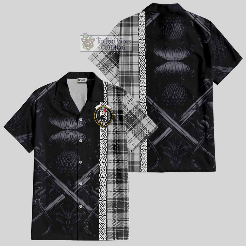 Tartan Vibes Clothing Glen Tartan Short Sleeve Button Shirt with Family Crest Cross Sword Thistle Celtic Vibes