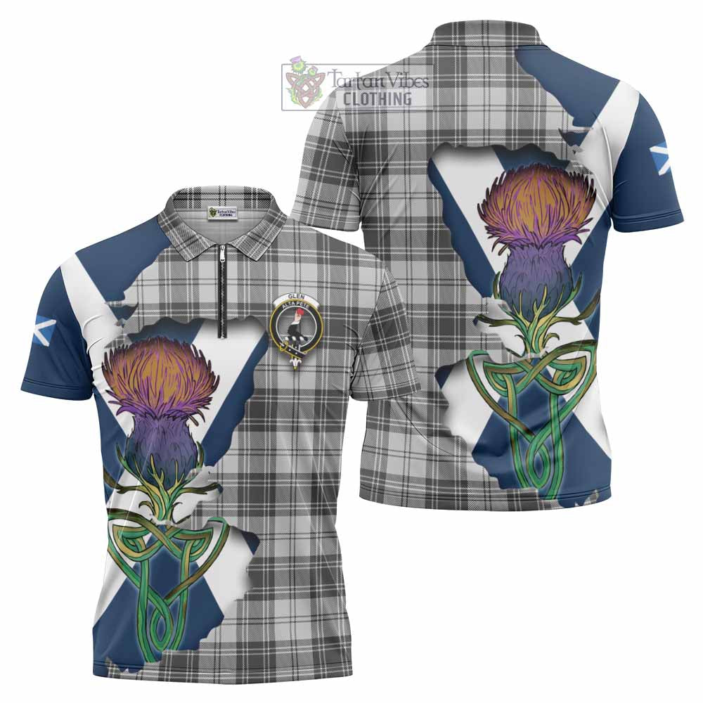 Tartan Vibes Clothing Glen Tartan Family Crest Zipper Polo Shirt Scottish Thistle Celtic Inspired