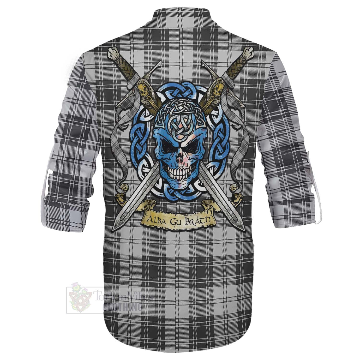 Tartan Vibes Clothing Glen Tartan Ghillie Kilt Shirt with Family Crest Celtic Skull Style