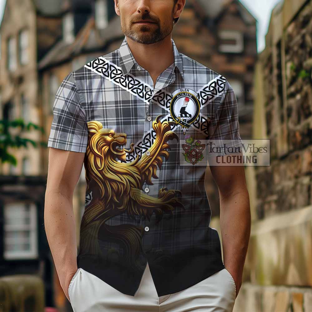 Tartan Vibes Clothing Glen Crest Tartan Short Sleeve Button Shirt with Golden Lion Emblem Celtic Style