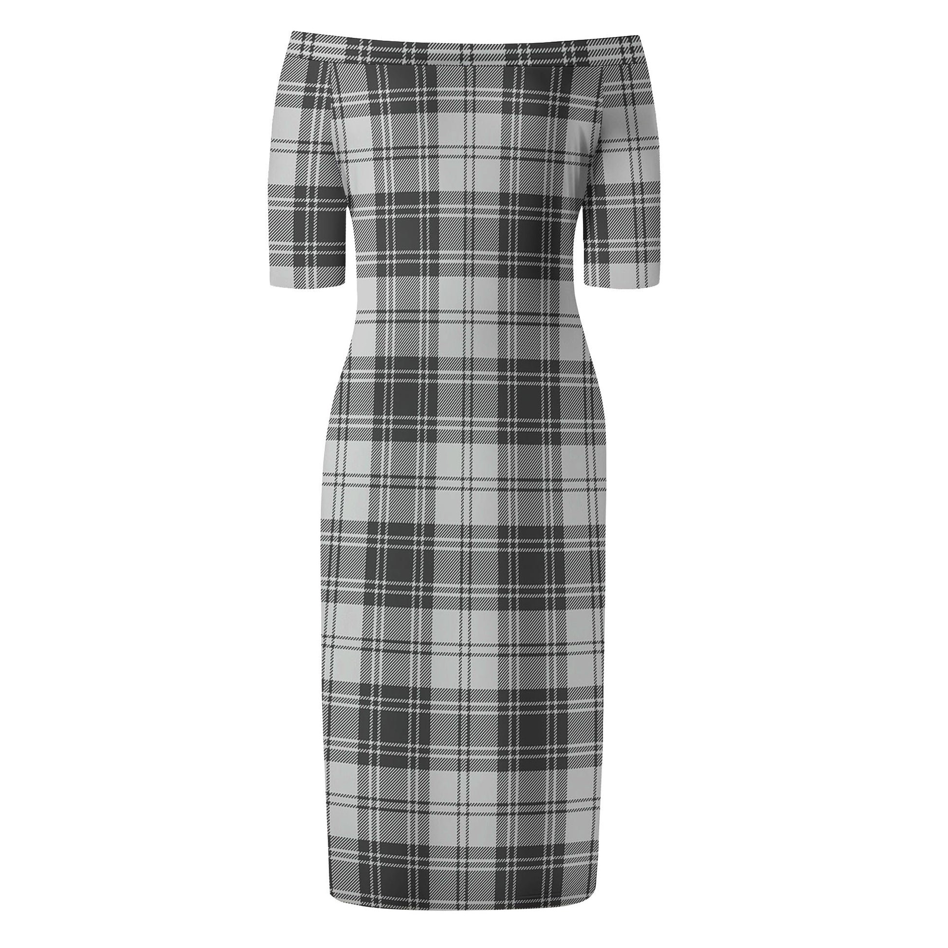 Glen Tartan Off Shoulder Lady Dress - Tartanvibesclothing