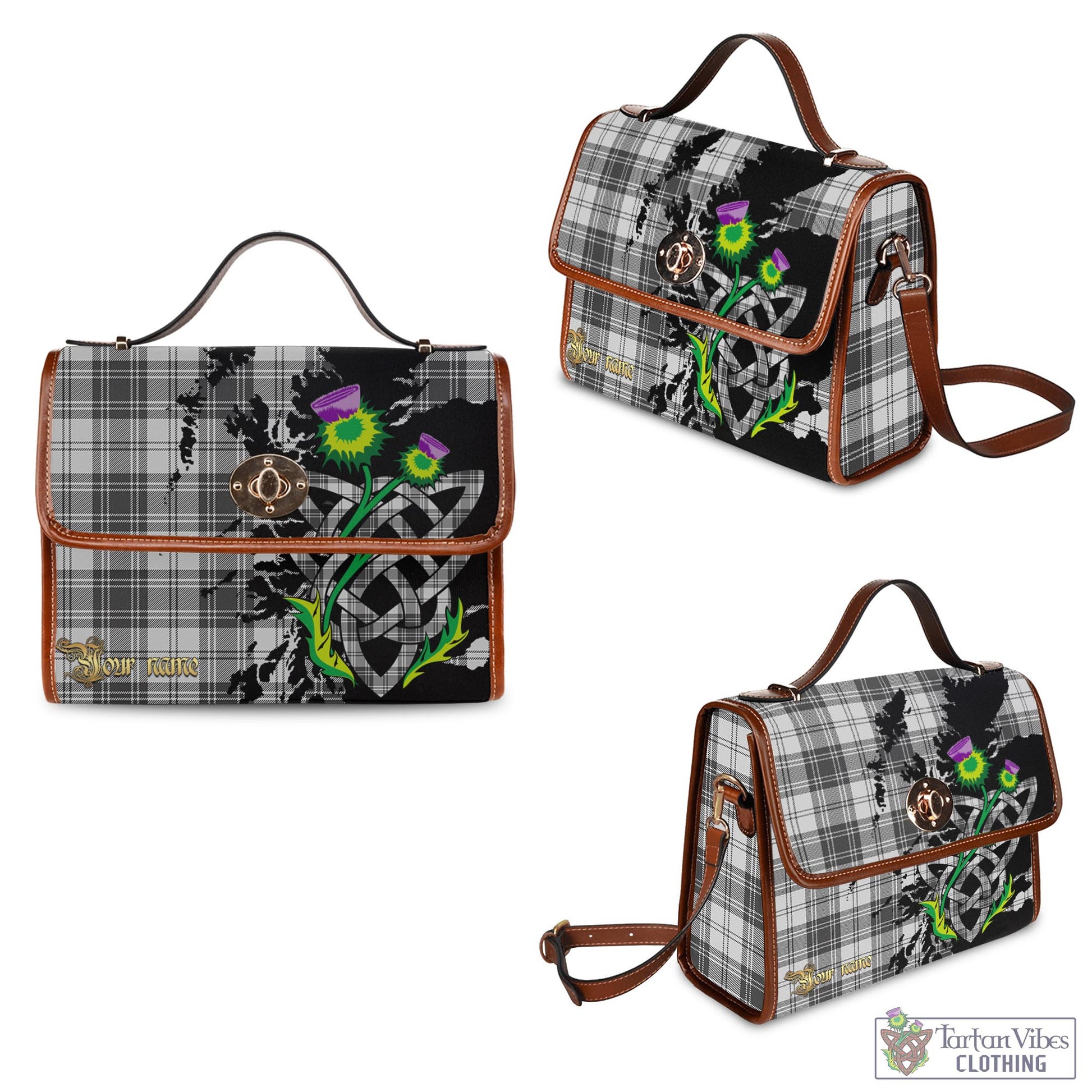 Tartan Vibes Clothing Glen Tartan Waterproof Canvas Bag with Scotland Map and Thistle Celtic Accents