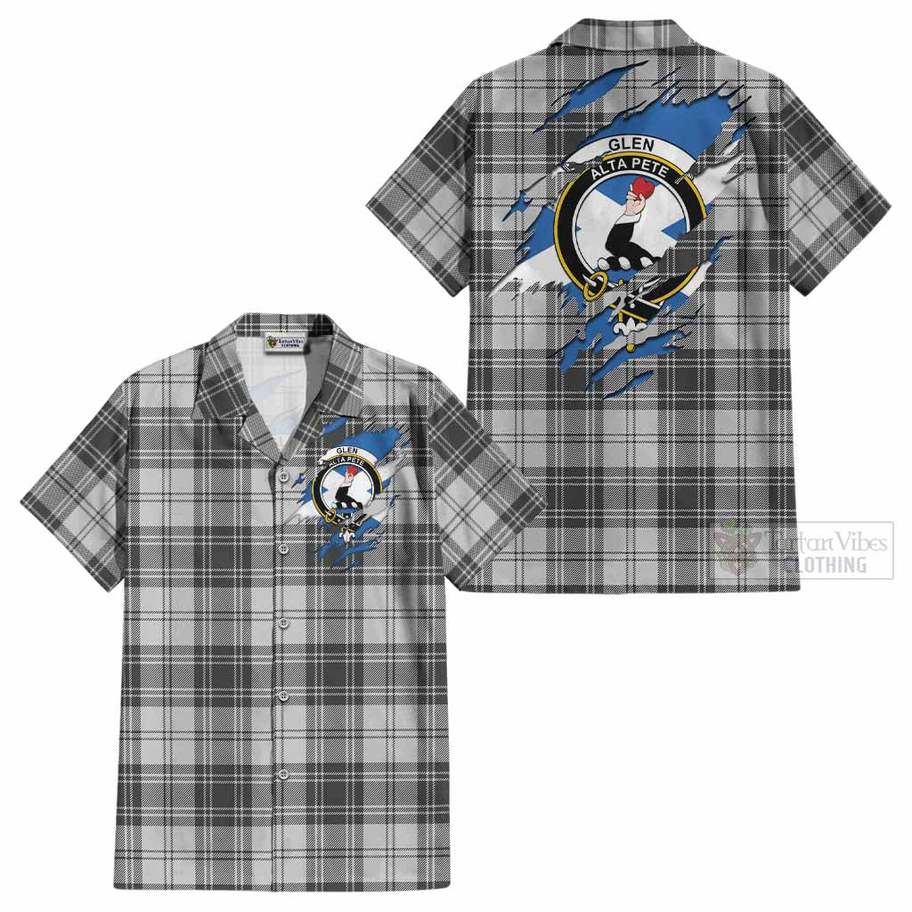 Glen Clan Crest In Me Tartan Cotton Hawaiian Shirt Scotland Flag Style