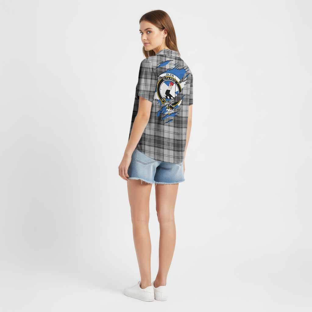 Glen Clan Crest In Me Tartan Cotton Hawaiian Shirt Scotland Flag Style