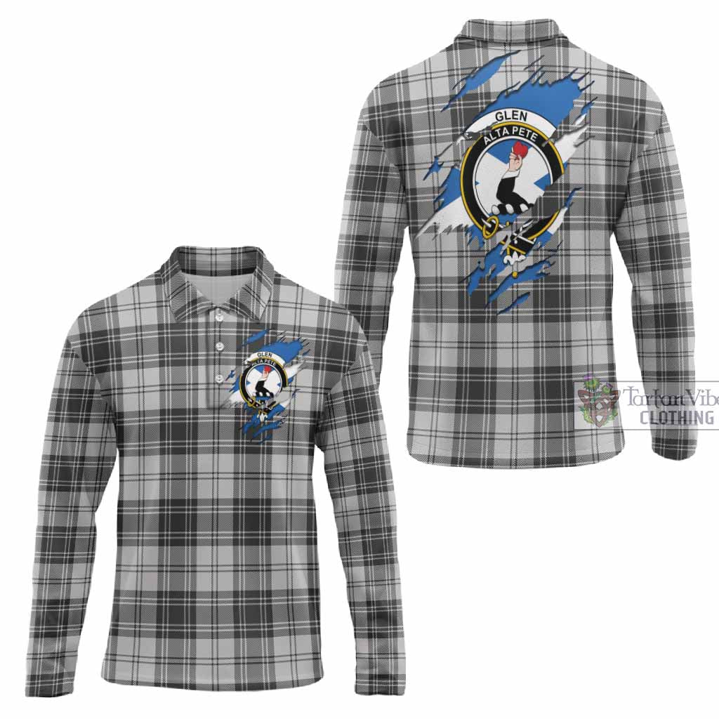 Glen Clan Crest In Me Tartan Long Sleeve Polo Shirt Scotland Flag Style