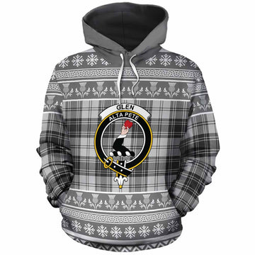Glen Clan Tartan Christmas Cotton Hoodie with Family Crest
