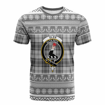 Glen Clan Tartan Christmas Cotton T-shirt with Family Crest