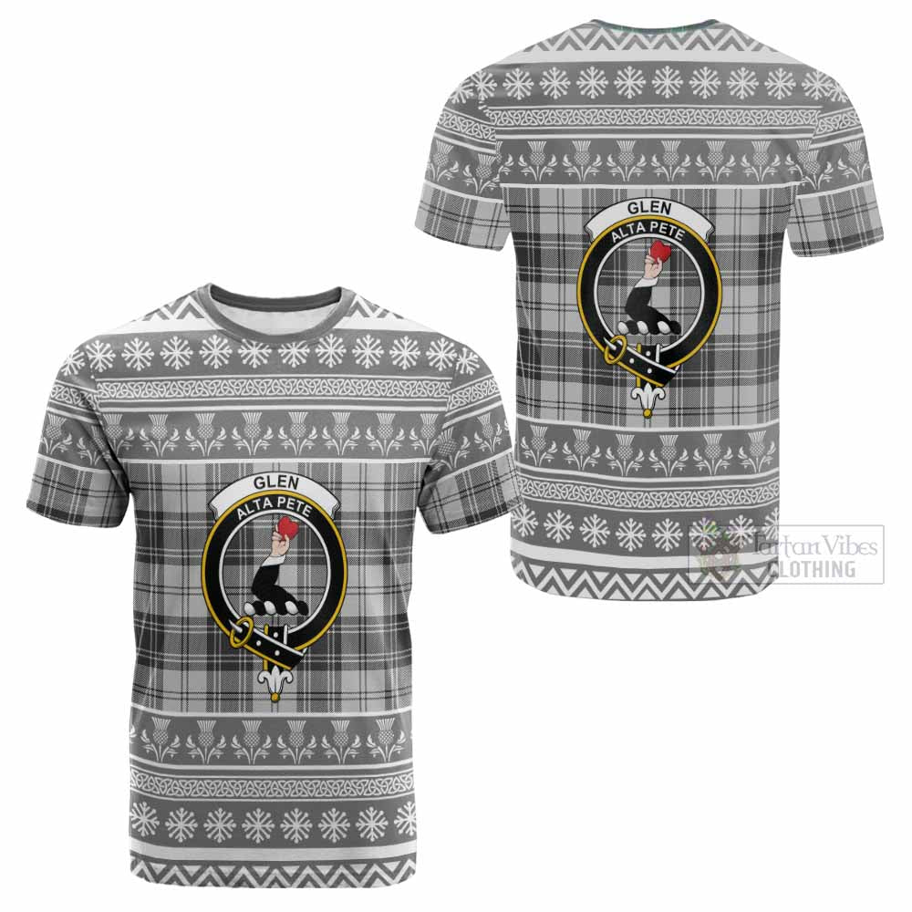 Glen Clan Tartan Christmas Cotton T-shirt with Family Crest - Tartan Vibes Clothing