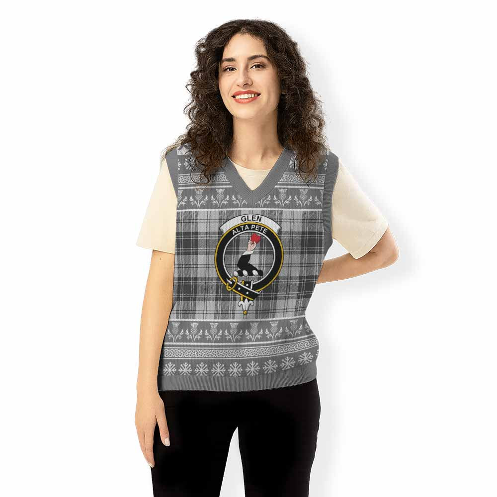 Glen Clan Tartan Christmas Knitted V-Neck Vest with Family Crest - Tartan Vibes Clothing