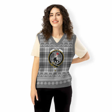 Glen Clan Tartan Christmas Knitted V-Neck Vest with Family Crest