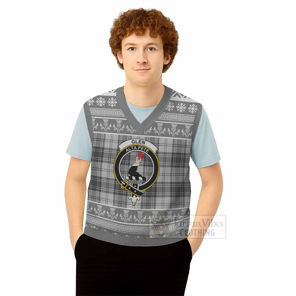Glen Clan Tartan Christmas Knitted V-Neck Vest with Family Crest - Tartan Vibes Clothing
