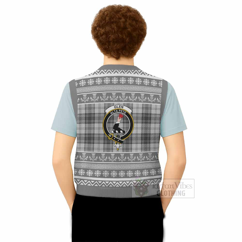 Glen Clan Tartan Christmas Knitted V-Neck Vest with Family Crest - Tartan Vibes Clothing