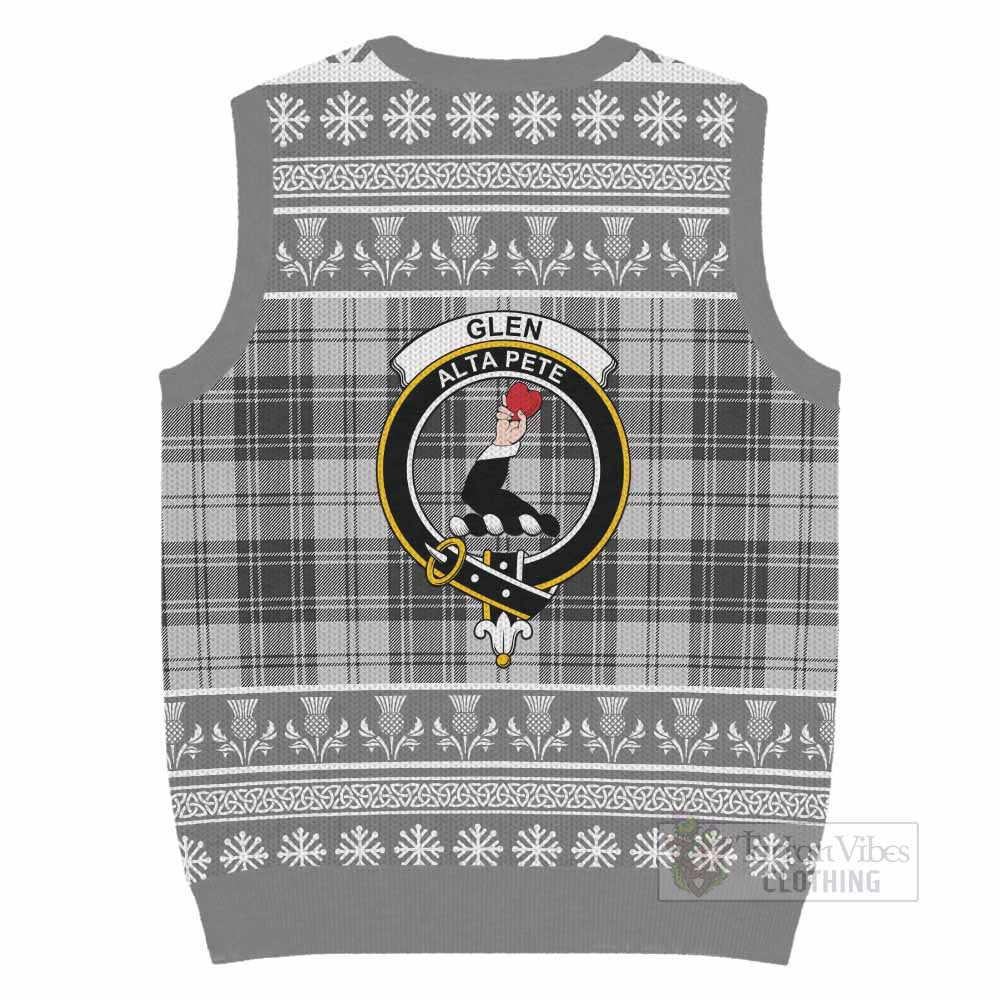 Glen Clan Tartan Christmas Knitted V-Neck Vest with Family Crest - Tartan Vibes Clothing
