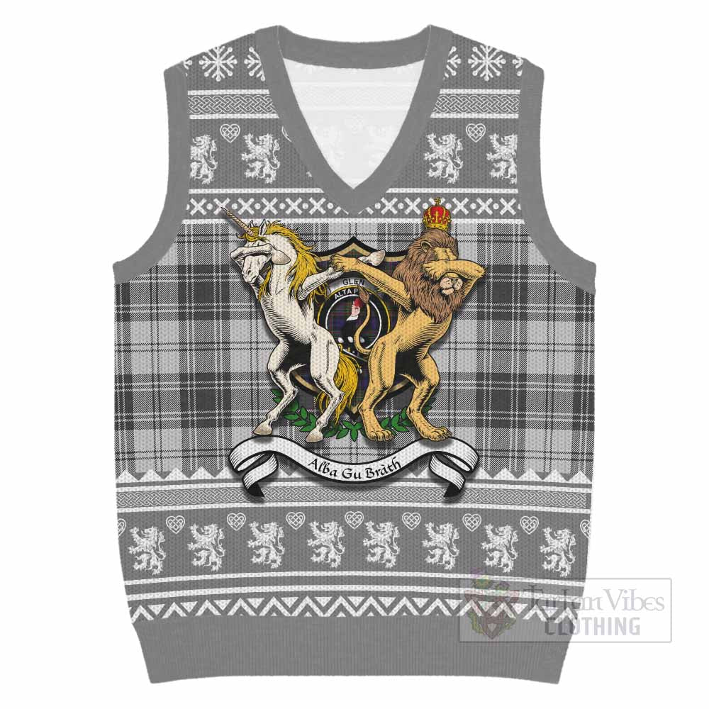 Glen Clan Tartan Crest Christmas Knitted V-Neck Vest Coat of Arms Funny Style - Tartan Vibes Clothing