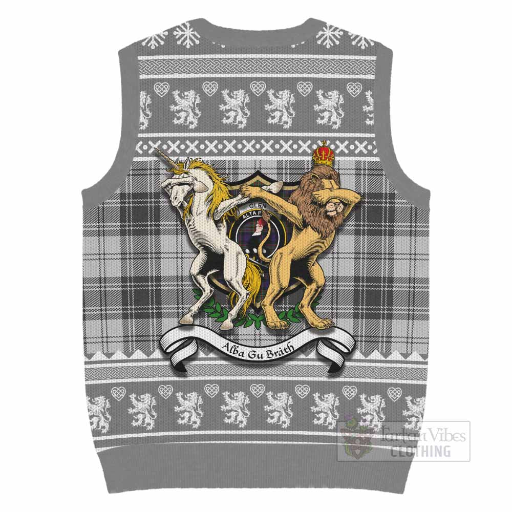 Glen Clan Tartan Crest Christmas Knitted V-Neck Vest Coat of Arms Funny Style - Tartan Vibes Clothing
