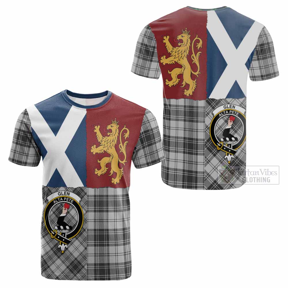 Glen Crest Tartan Cotton T-shirt with Lion Rampant Saltire Style - Tartan Vibes Clothing