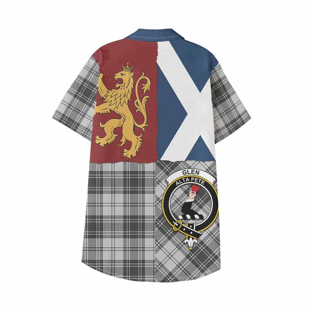 Glen Crest Tartan Kid Hawaiian Shirt with Lion Rampant Saltire Style - Tartan Vibes Clothing