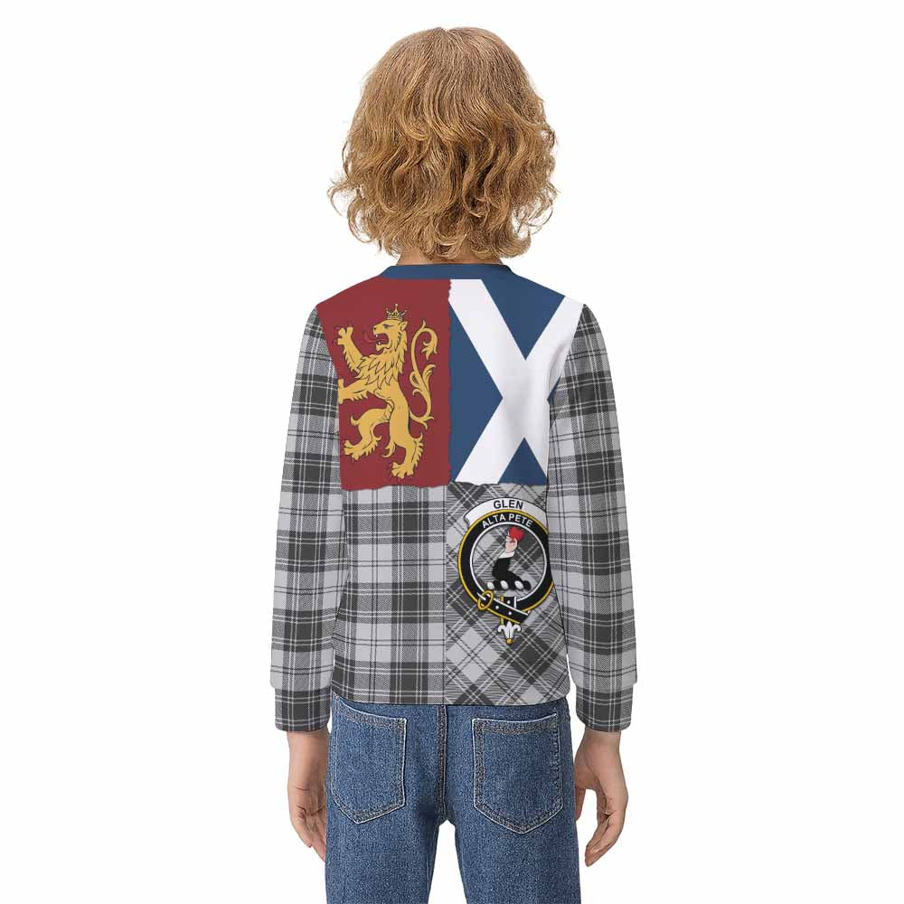 Glen Crest Tartan Kid Knitted Sweatshirt with Lion Rampant Saltire Style - Tartan Vibes Clothing