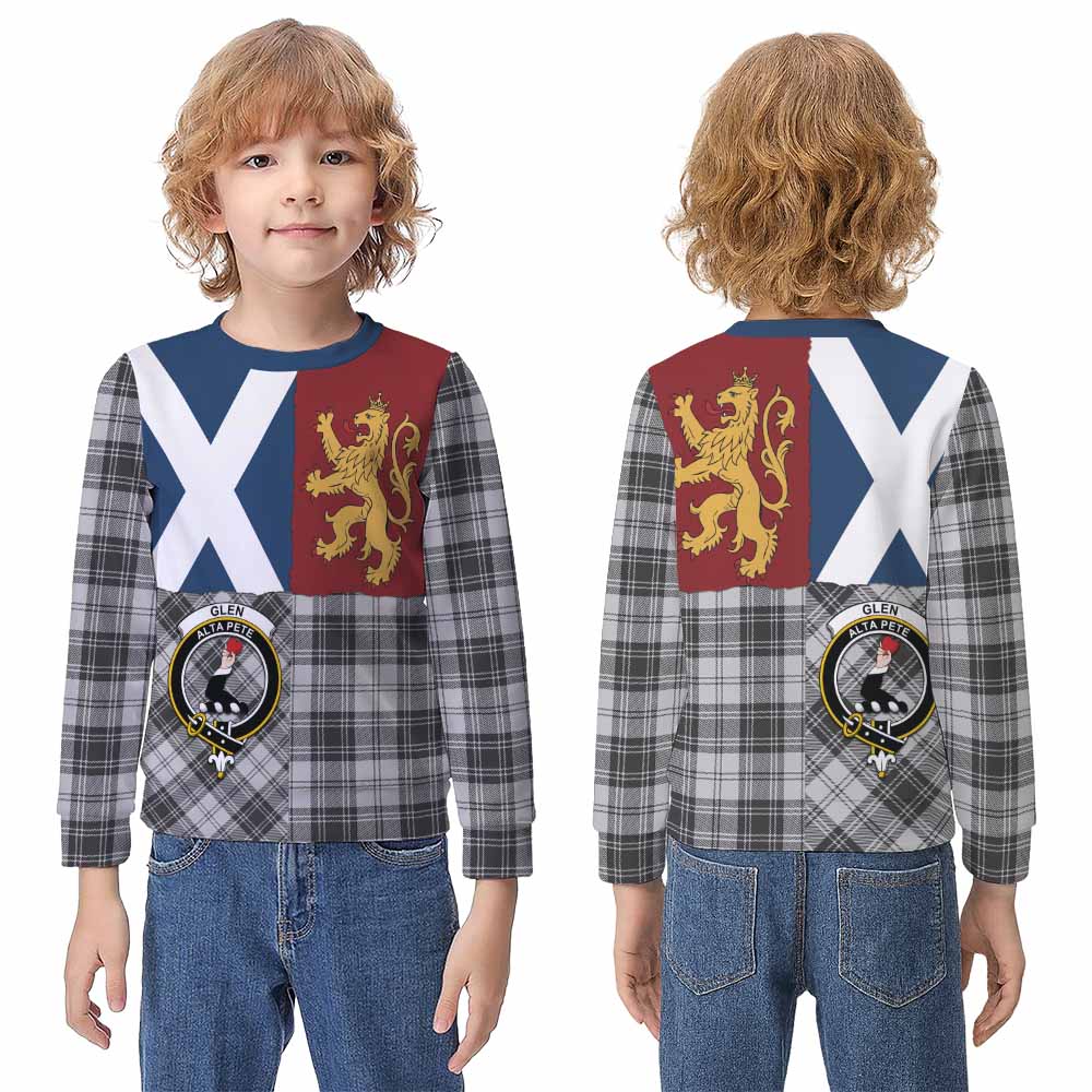Glen Crest Tartan Kid Knitted Sweatshirt with Lion Rampant Saltire Style - Tartan Vibes Clothing