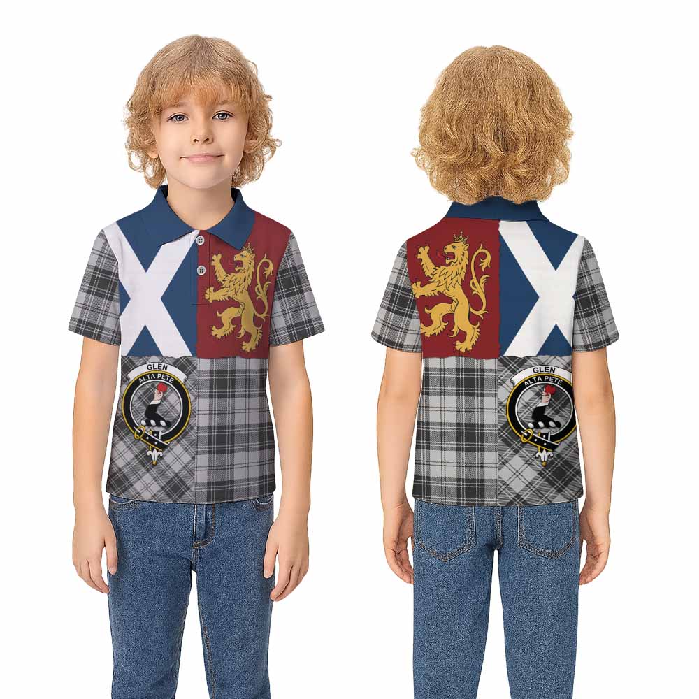 Glen Crest Tartan Kid Polo Shirt with Lion Rampant Saltire Style - Tartan Vibes Clothing