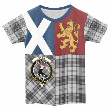 Glen Crest Tartan Kid T-shirt with Lion Rampant Saltire Style