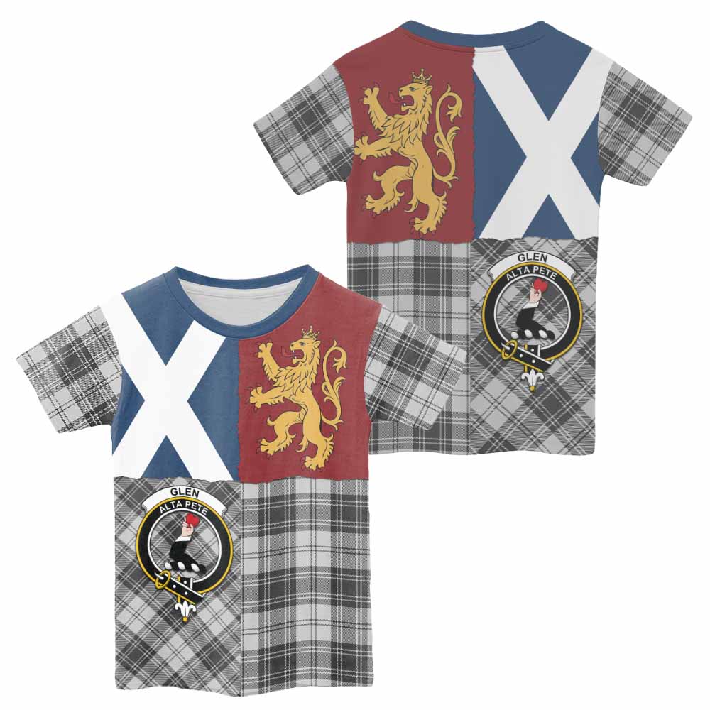 Glen Crest Tartan Kid T-shirt with Lion Rampant Saltire Style - Tartan Vibes Clothing