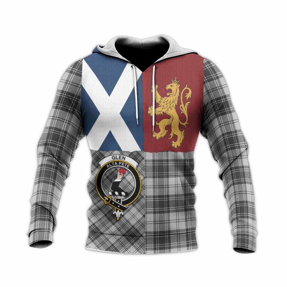Glen Crest Tartan Knitted Hoodie with Lion Rampant Saltire Style