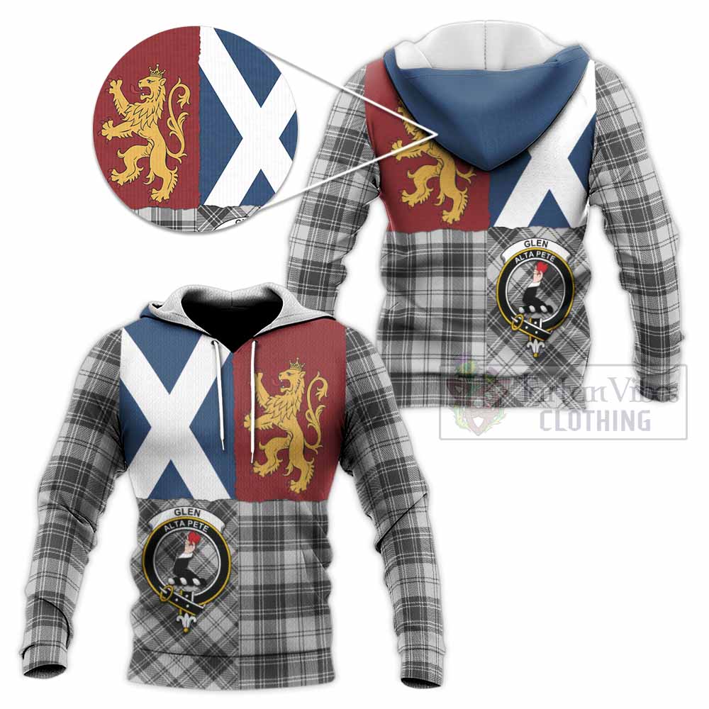 Glen Crest Tartan Knitted Hoodie with Lion Rampant Saltire Style