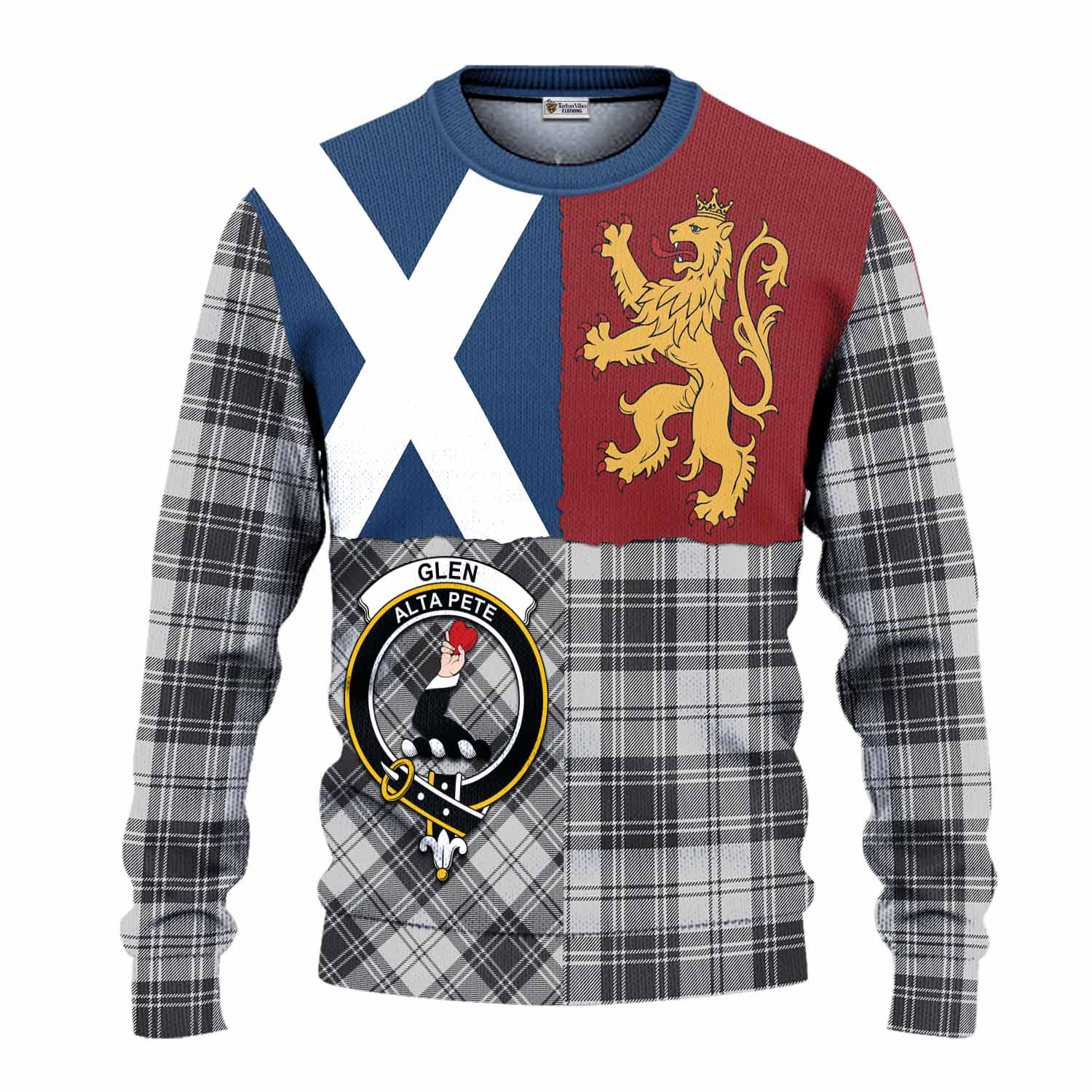 Glen Crest Tartan Knitted Sweater with Lion Rampant Saltire Style