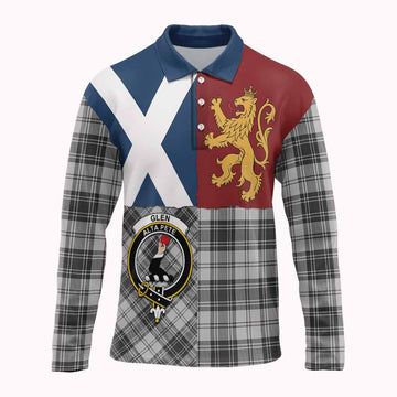 Glen Crest Tartan Long Sleeve Polo Shirt with Lion Rampant Saltire Style