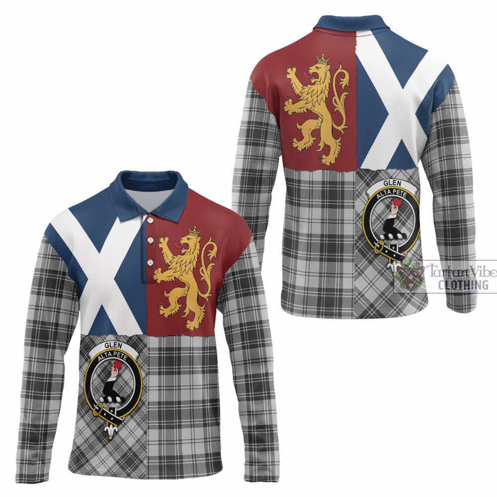 Glen Crest Tartan Long Sleeve Polo Shirt with Lion Rampant Saltire Style